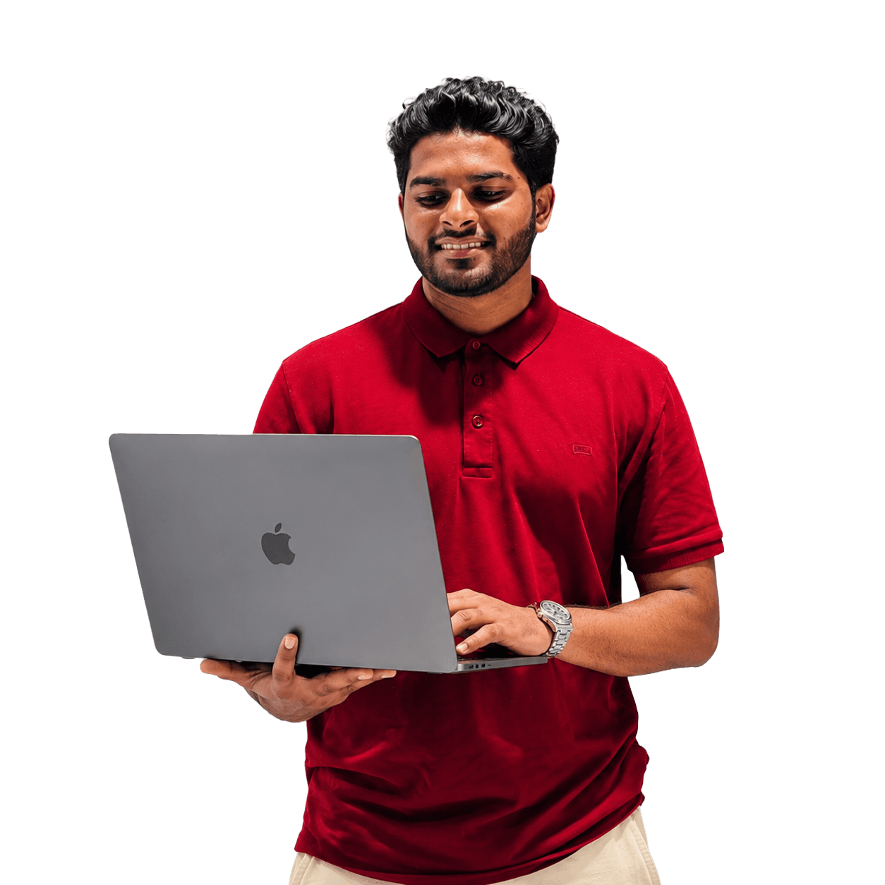 Shehan Janith Hettiarachchi holding a laptop, smiling